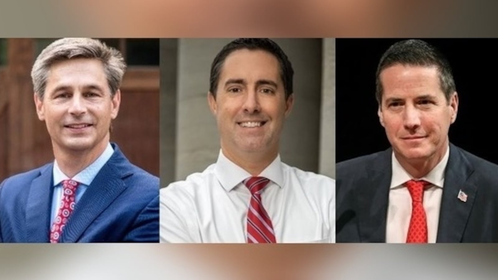 Ohio Republican primary candidates for U.S. Senate, from left, state Sen. Matt Dolan of Chagrin Falls; Ohio Secretary of State Frank LaRose and Cuyahoga County businessman Bernie Moreno.