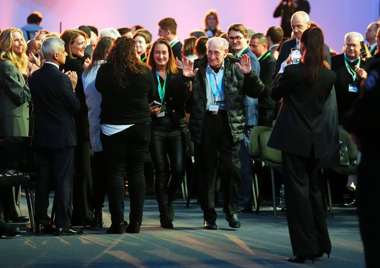 Holocaust survivor David Mandel is applauded has he arrives to attend the Commemoration Ceremony of the 80th Anniversary of the Liberation of Auschwitz, in Oswiecim, Poland, Monday, Jan. 27, 2025. (Sean Kilpatrick/The Canadian Press via AP)