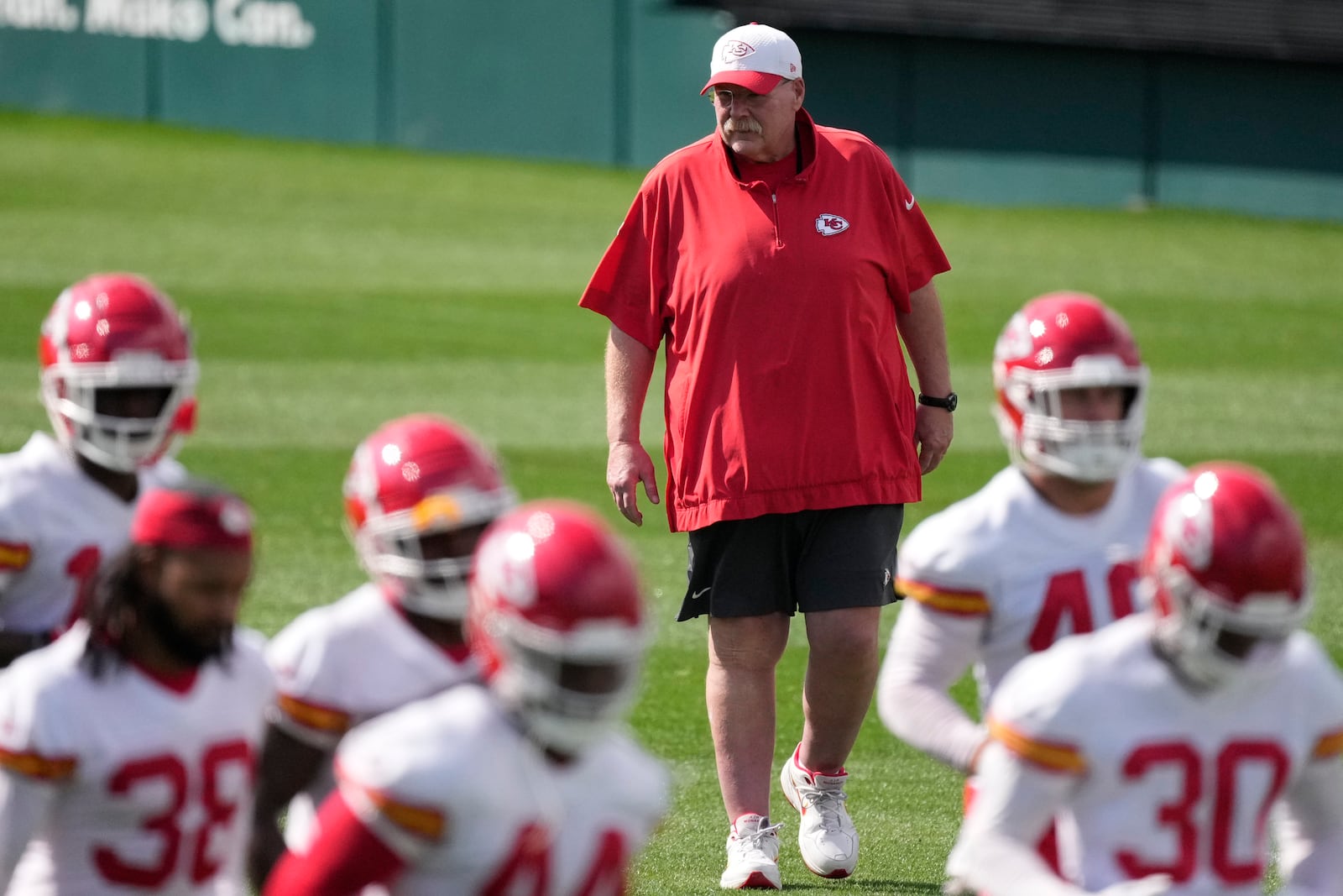 Kansas City Chiefs head coach Andy Reid walks the field during an NFL football practice Friday, Feb. 7, 2025, in New Orleans, ahead of Super Bowl 59 against the Philadelphia Eagles. (AP Photo/Brynn Anderson)