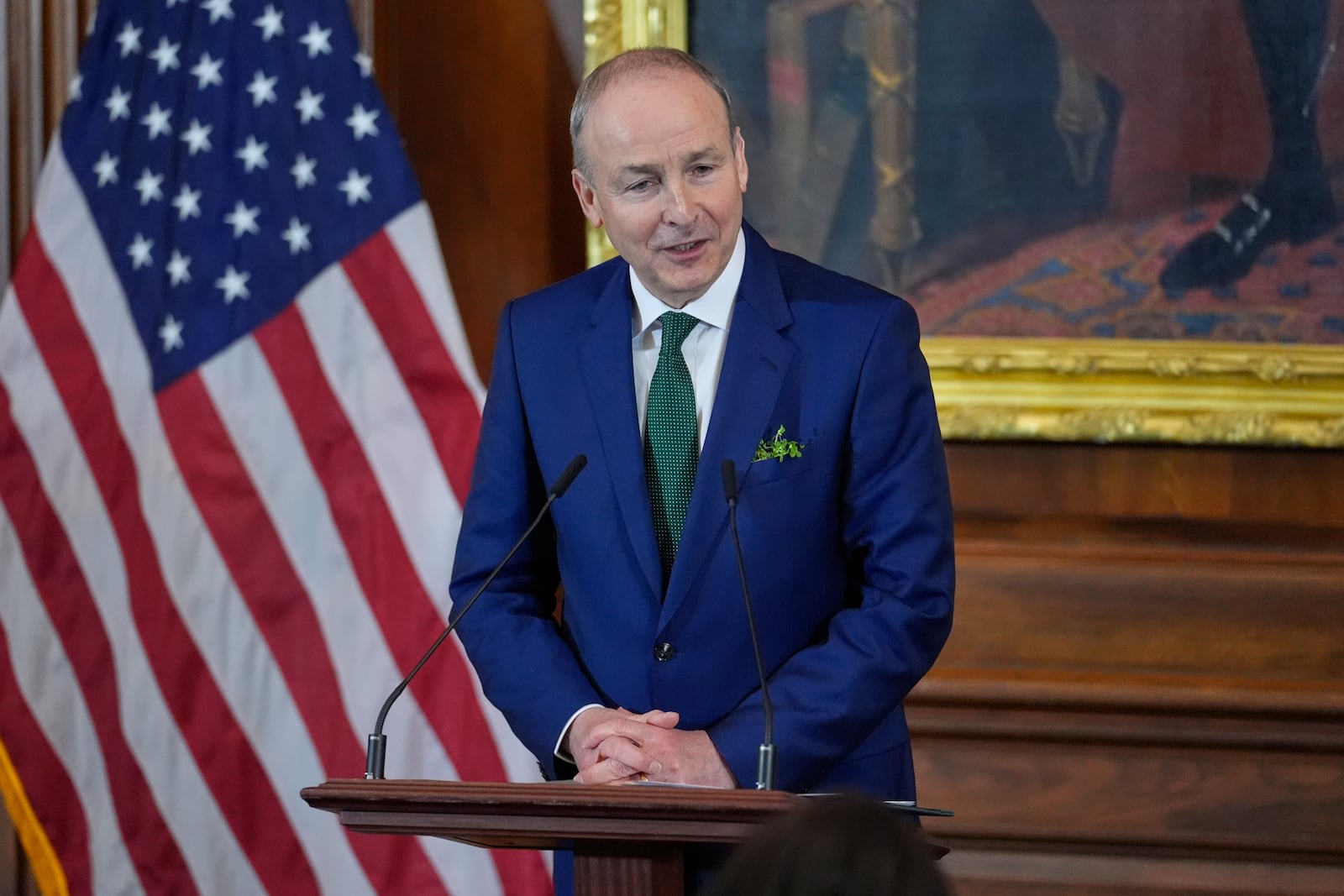 Ireland's Prime Minister Michael Martin speaks at the annual St. Patrick's Day luncheon at the Capitol in Washington, Wednesday, March 12, 2025. (AP Photo/J. Scott Applewhite)