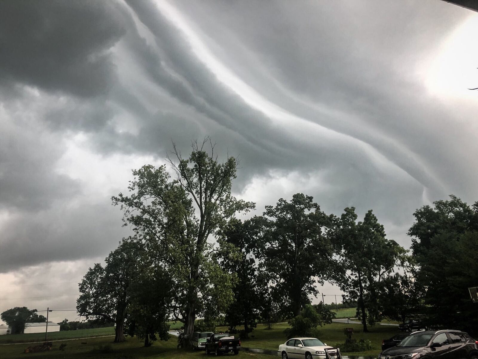 A strange cloud formation appears in the sky over Farmersville ahead of a storm system June 27, 2020. JIM NOELKER / STAFF