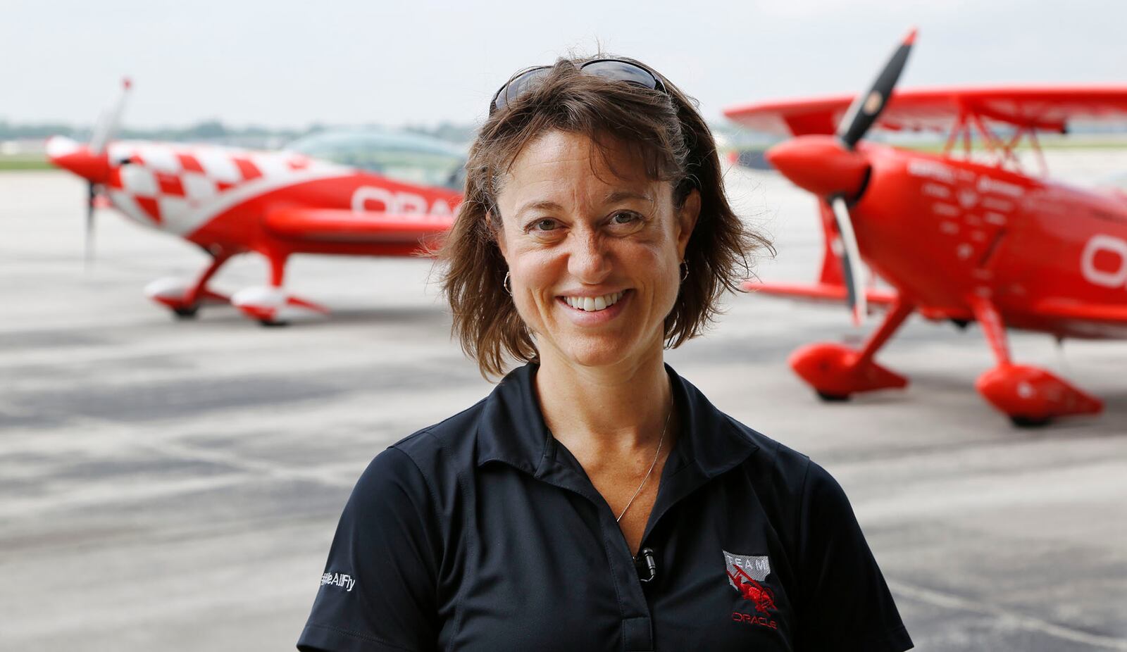 Air show performer Sean D. Tucker returns to the Dayton Air Show with former student Jessy Panzer, pictured here, as a new wingman for Team Oracle.   TY GREENLEES / STAFF