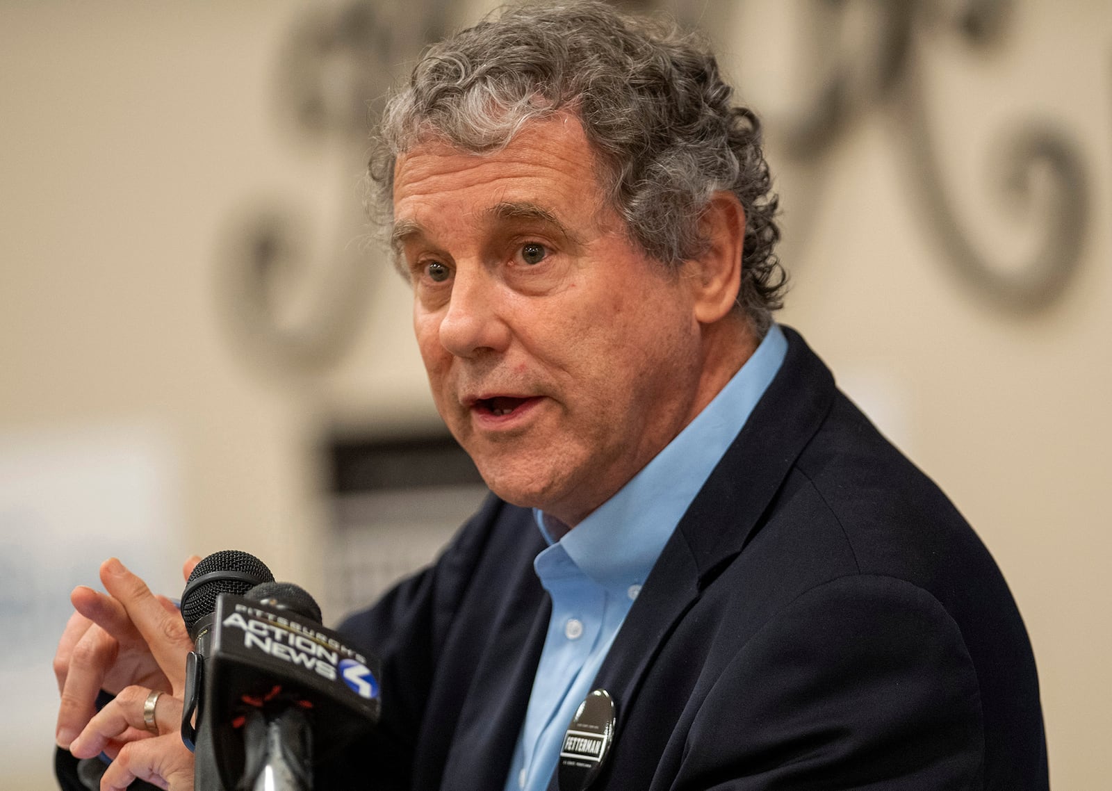 U.S. Sen. Sherrod Brown speaks at a workers rally in support of Democratic candidates co-hosted with Sen. Bob Casey and Lt. Gov. John Fetterman, candidate for Senate, at Monaca Turners Hall, Thursday, Oct. 6, 2022 in Monaca, Pa. (Pittsburgh Post-Gazette via AP)