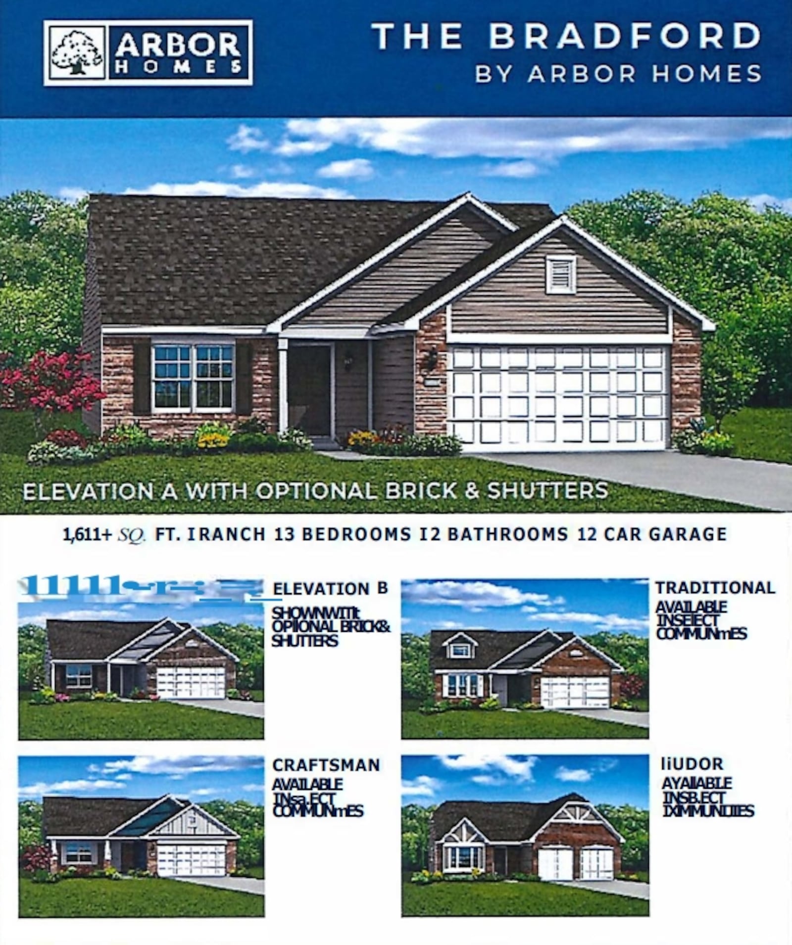 A sample floor plan of Monroe Meadows, being developed by Arbor Homes, will be built at Addison-New Carlisle Road, north of the Northwoods subdivision. Contributed