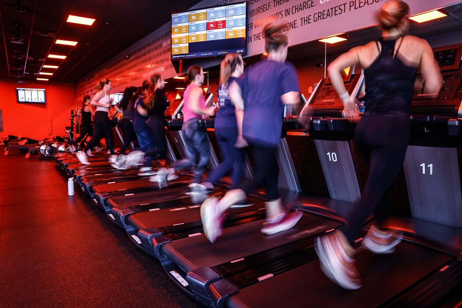 Fitness enthusiasts workout on treadmills at Orangetheory Fitness in Beavercreek on Thursday morning, Dec. 28, 2023. JIM NOELKER/STAFF