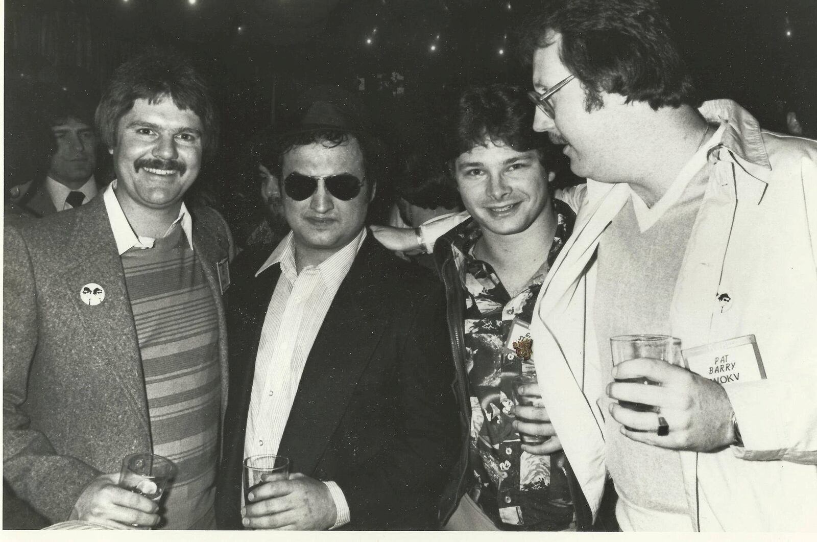 With John Belushi in 1979 are, from left, are Cincinnati radio men Jim Fox, Gary Stephens and Pat Barry. Contributed photo