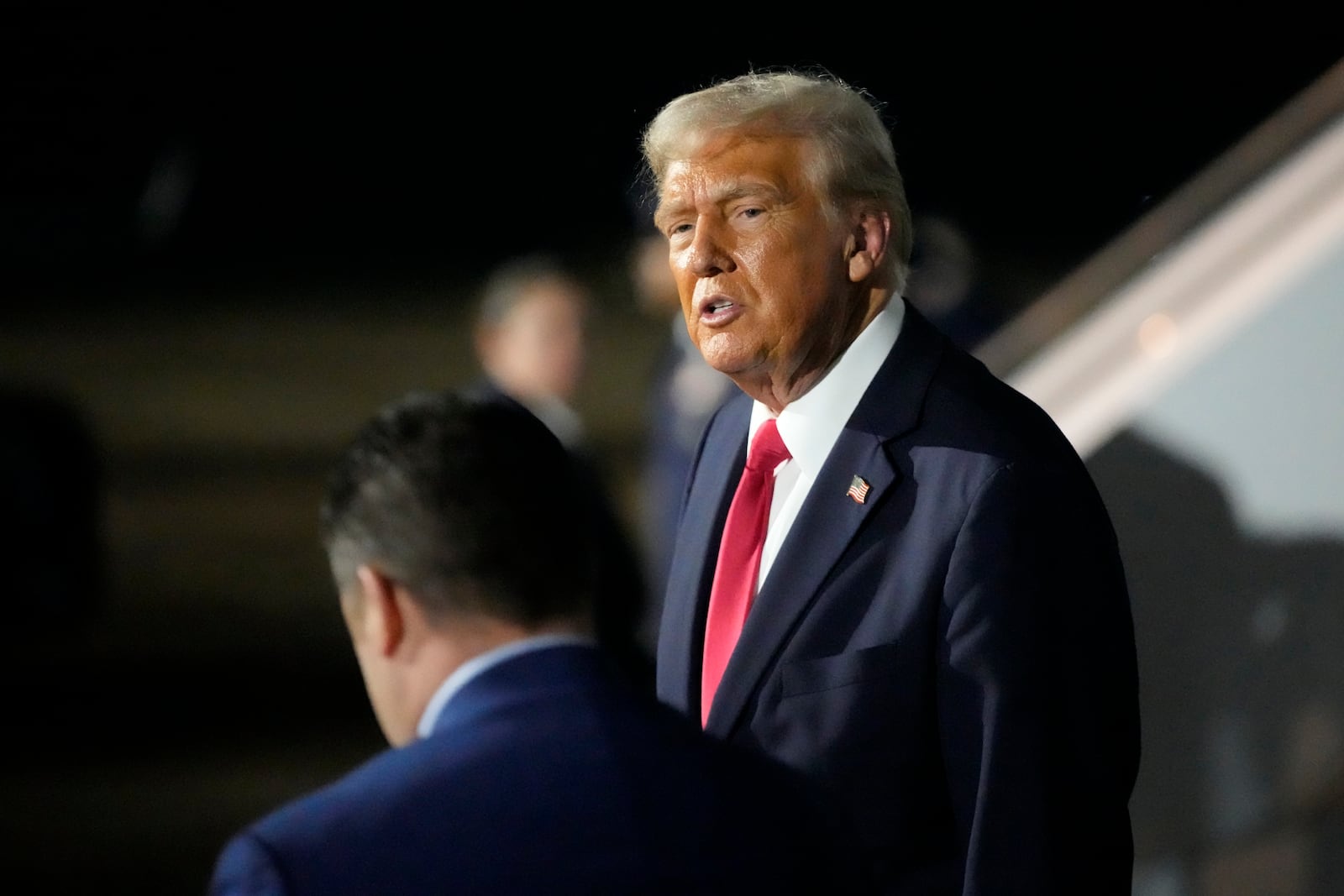 President Donald Trump is pictured before boarding Air Force One at the Naval Air Station Joint Reserve Base in New Orleans, Sunday, Feb. 9, 2025. (AP Photo/Ben Curtis)