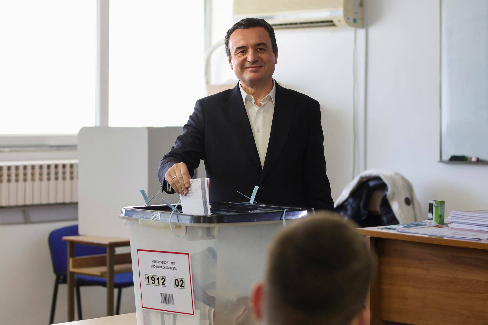 Albin Kurti, President of the left-wing Vetevendosje! party, casts his ballot as Kosovo holds a parliamentary election in Pristina, Kosovo, Sunday, Feb. 9, 2025. (AP Photo/Vlasov Sulaj)