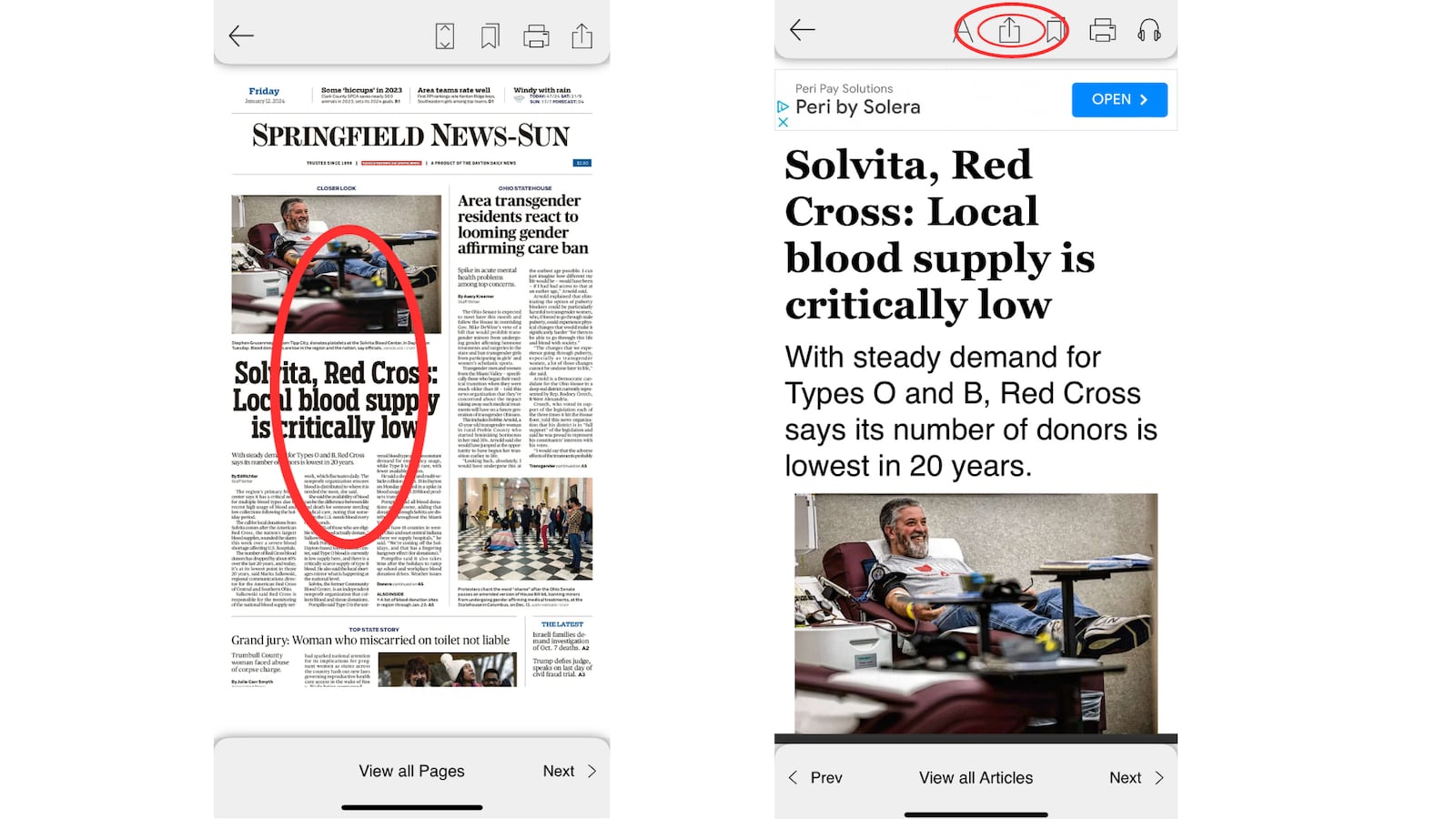 You can share an article from your ePaper through an email or social media.