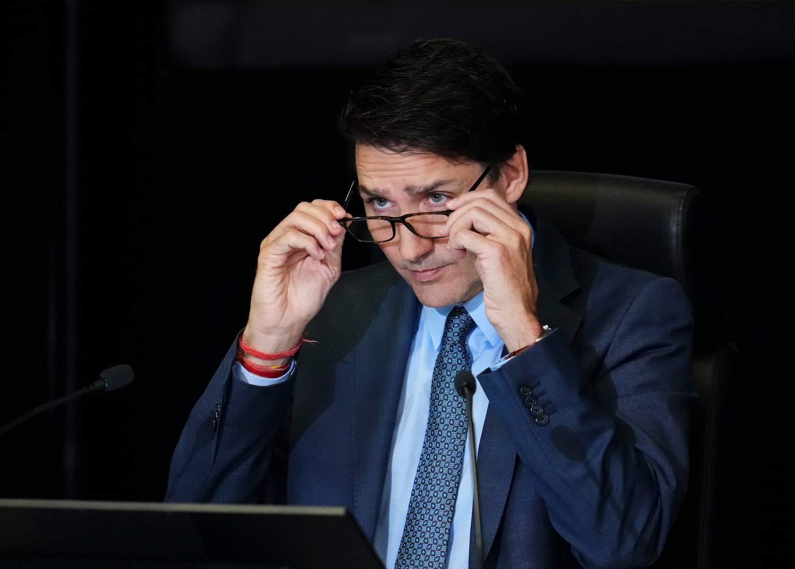 Canada's Prime Minister Justin Trudeau appears as a witness at the Foreign Interference Commission in Ottawa, Ontario, Wednesday, Oct. 16, 2024. (Sean Kilpatrick/The Canadian Press via AP)