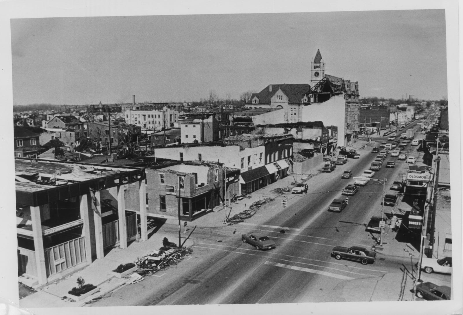 03/30/99--DOWNTOWN XENIA LOOKING EAST ON MAIN ST. TOWARD DETROIT ST. TAKEN APRIL 12, 1974. NINE DAYS AFTER THE XENIA TORNADO STRUCK ON APRIL 3, 1974.