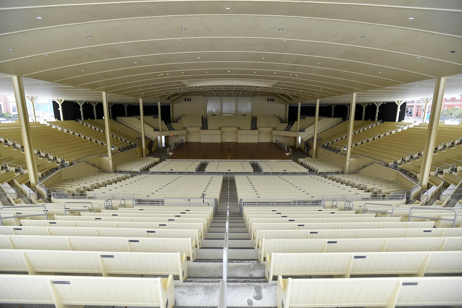 An overall view shows Chautauqua Amphitheater where author Salman Rushdie was attacked in 2022 at the Chautauqua Institution in Chautauqua, N.Y., Tuesday, Feb. 4, 2025. (AP Photo/Adrian Kraus)