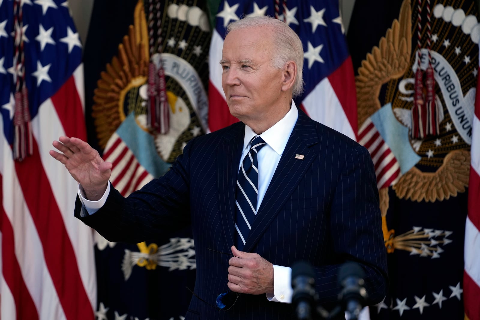 President Joe Biden after speaking in the Rose Garden of the White House in Washington, Thursday, Nov. 7, 2024. (AP Photo/Susan Walsh)