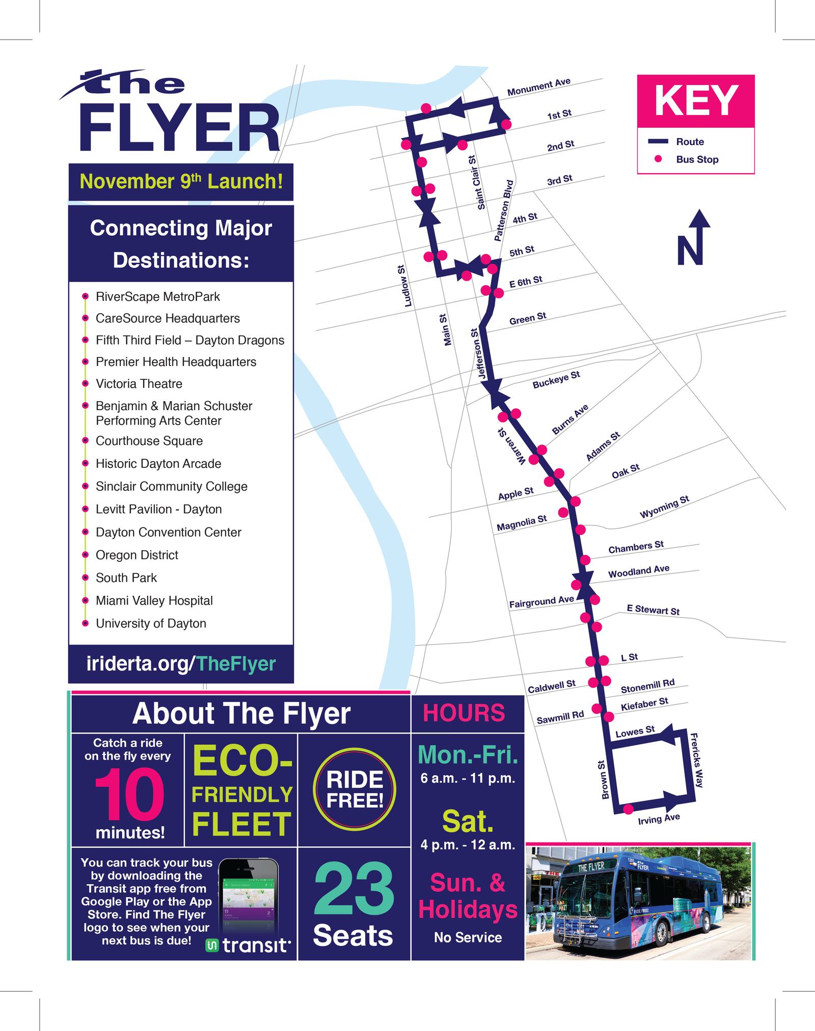 RTA is launching its new downtown circular bus service, The Flyer, on Nov. 9, 2018. A map of stops is pictured.