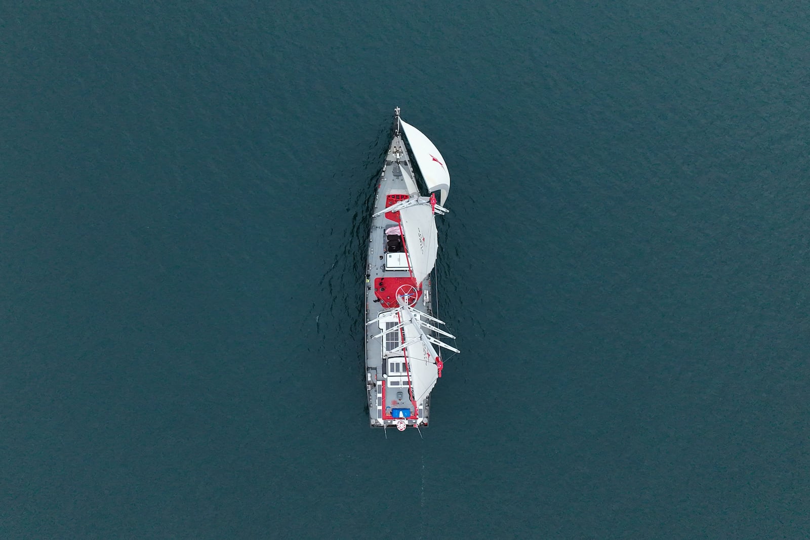 The sailboat 'Grain de Sail II' sails off Saint Malo, western France, Nov. 6, 2024. (AP Photo/Thibault Camus)