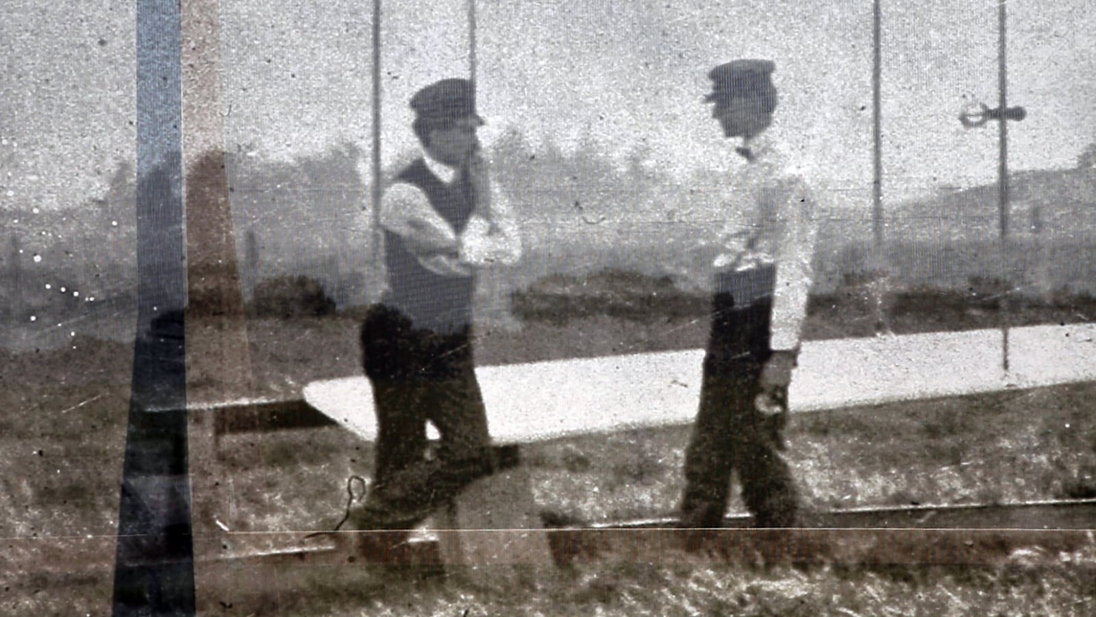 Dan Patterson, artist in residence with the Dayton Aviation Heritage National Historical Park, had a 1904 image of the Wright Brothers on Huffman Prairie printed on mesh for display on the site of the original photo. TY GREENLEES / STAFF