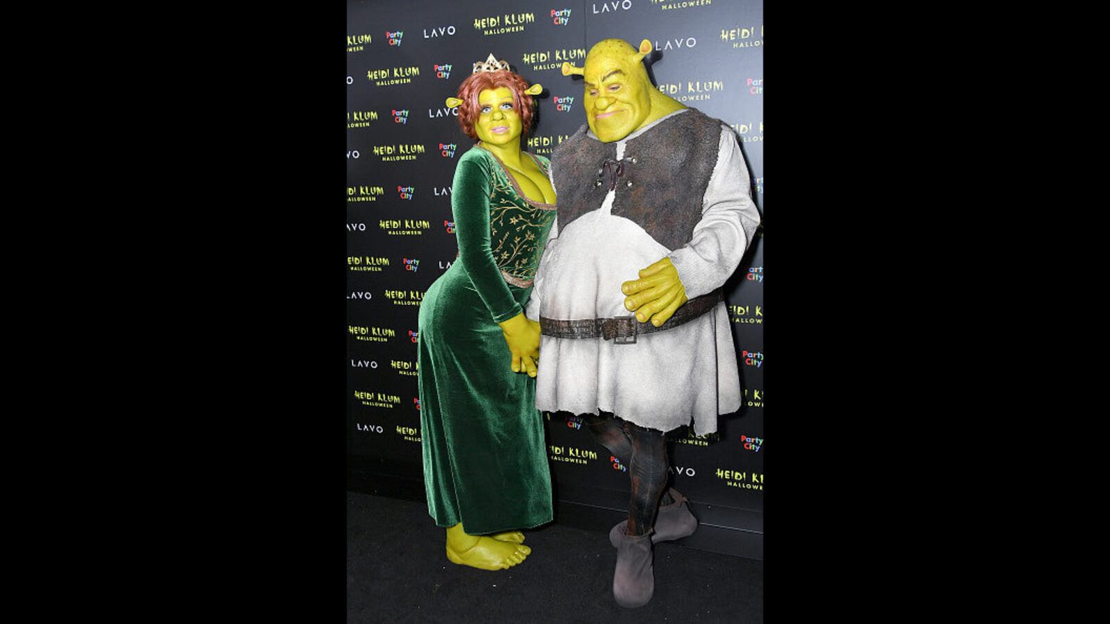 Heidi Klum and Tom Kaulitz show up dressed as Princess Fiona and Shrek to Klum's 19th Annual Halloween Party at Lavo on October 31, 2018 in New York City.