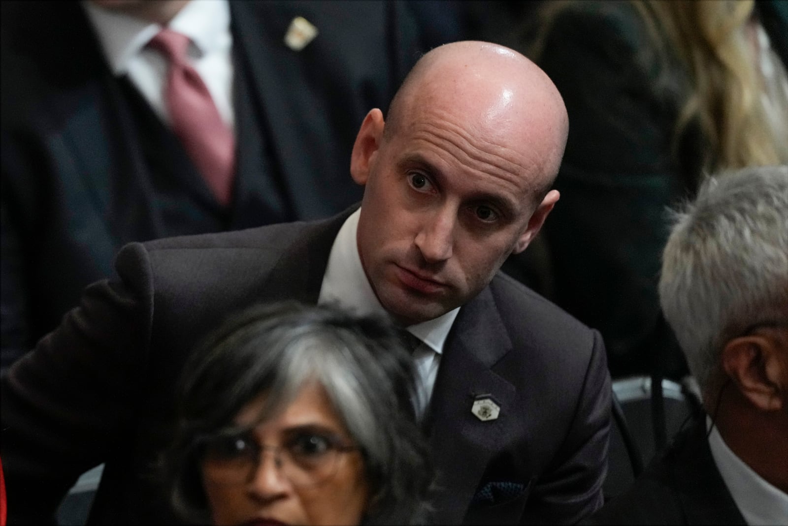 Stephen Miller arrives before the 60th Presidential Inauguration in the Rotunda of the U.S. Capitol in Washington, Monday, Jan. 20, 2025. (AP Photo/Julia Demaree Nikhinson, Pool)