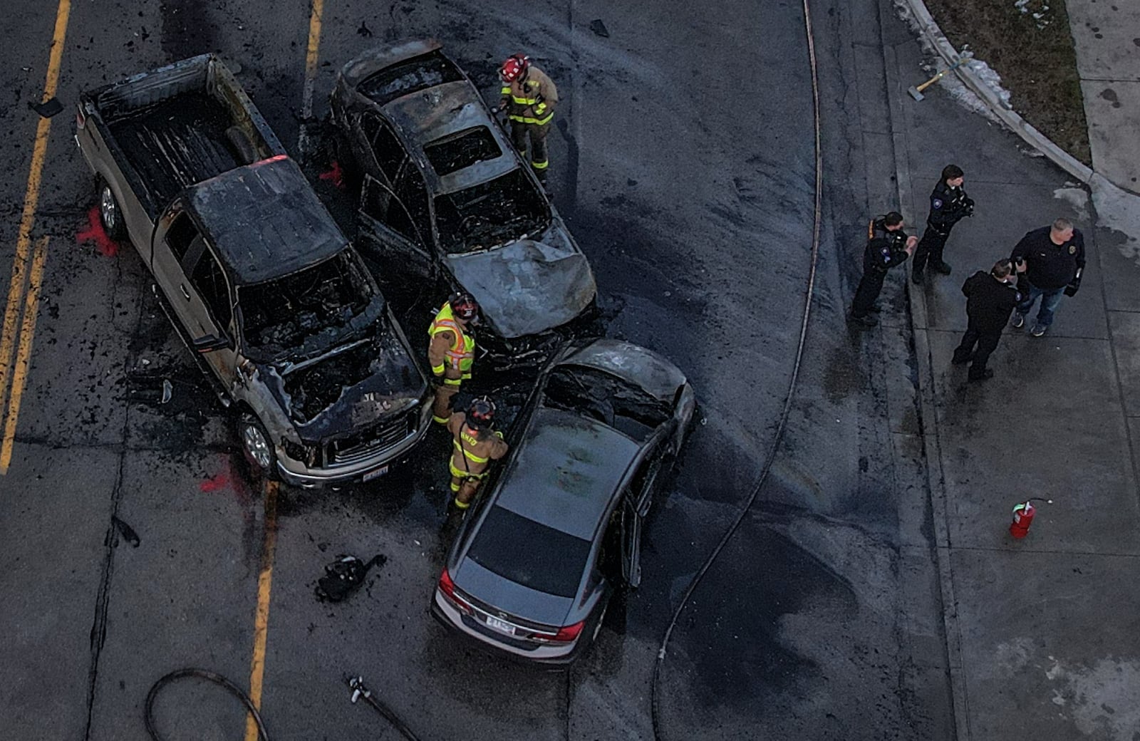 Police and medics responded to a fiery, multiple-vehicle crash with injuries Tuesday afternoon, Jan. 24, 2023, on Brandt Pike north of Chambersburg Road in Huber Heights. JIM NOELKER/STAFF