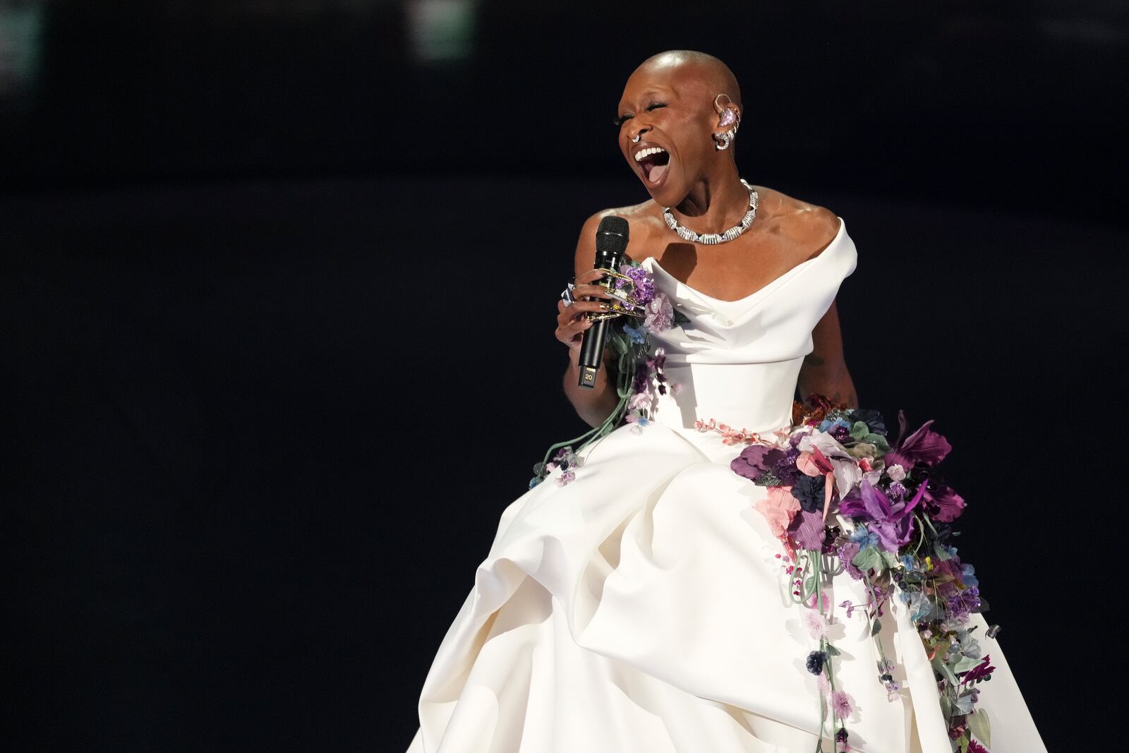 Cynthia Erivo performs "Defying Gravity" during the Oscars on Sunday, March 2, 2025, at the Dolby Theatre in Los Angeles. (AP Photo/Chris Pizzello)