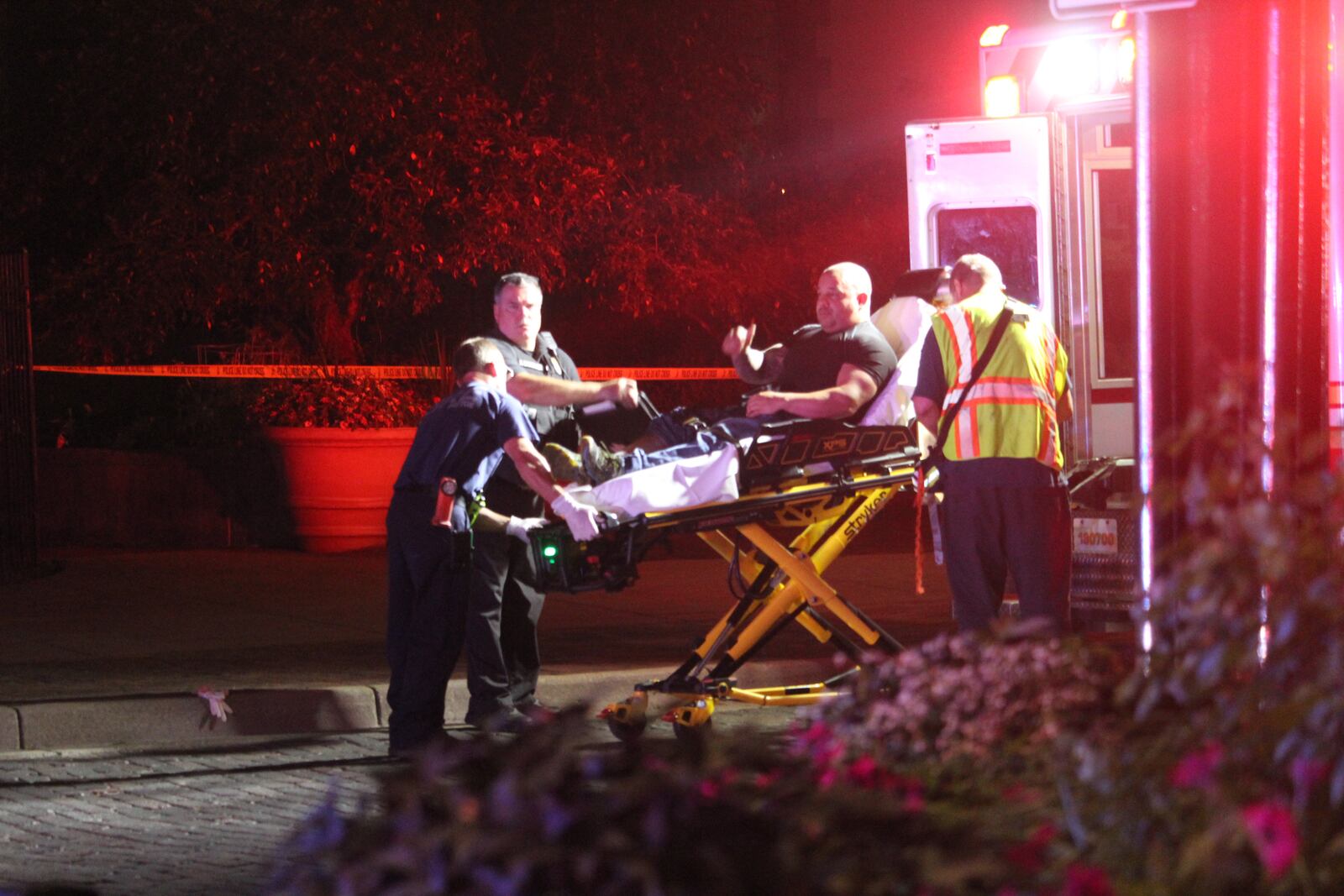 Ned Peppers bouncer Jeremy Ganger, a professional wrestler, was named an honorary honorary WWE NXT champion in Orlando on Nov. 6. Ganger is credit with saving patrons and those on the street  the Oregon District the night of the mass shooting there. Ganger is pictured at the scene of the mass shooting on Aug. 4, 2019.