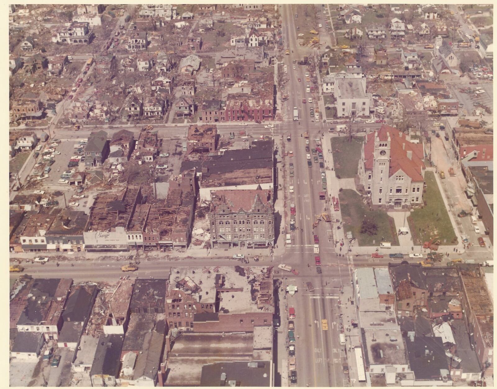 Aerial photos show the devastation left behind in Xenia after the F5 tornado that struck April 3, 1974. Contributed