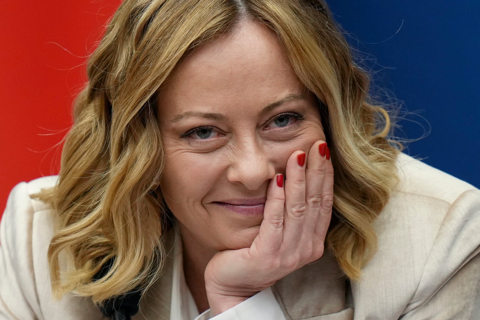 Italian Premier Giorgia Meloni holds the 2024 year-end press conference, in Rome, Thursday, Jan. 9, 2025. (AP Photo/Alessandra Tarantino)