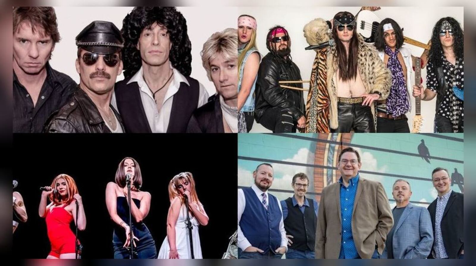 The Springfield Arts Council’s (SAC) 57th Summer Arts Festival will have 26 acts of tributes, original groups, Shakespeare, local talent and musicals including Queen Nation (top left), That Arena Rock (top right), Simply Spice (bottom left) and Joe Mullins and the Radio Ramblers (bottom right).