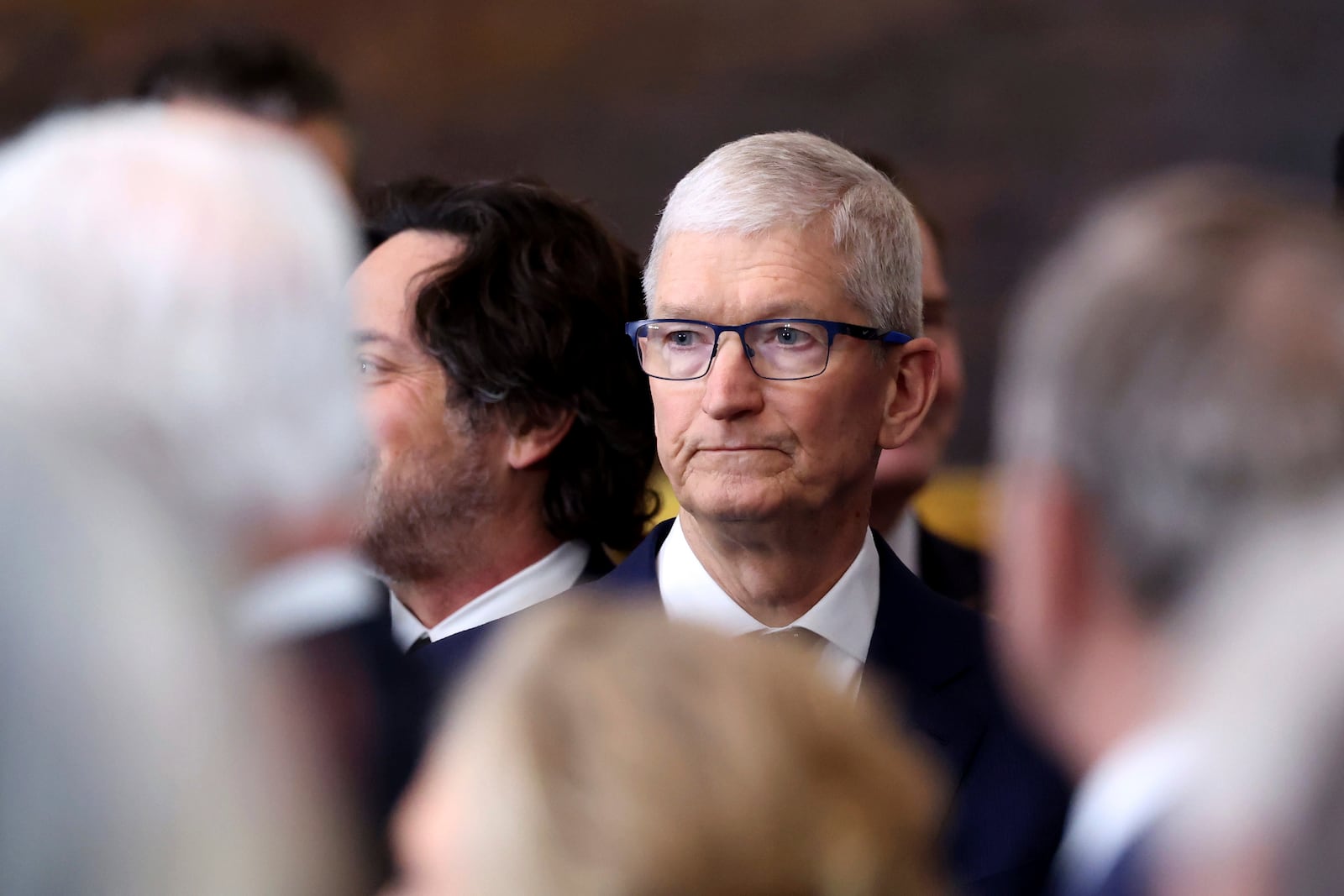 Tim Cook arrives before the 60th Presidential Inauguration in the Rotunda of the U.S. Capitol in Washington, Monday, Jan. 20, 2025. (Kevin Lamarque/Pool Photo via AP)