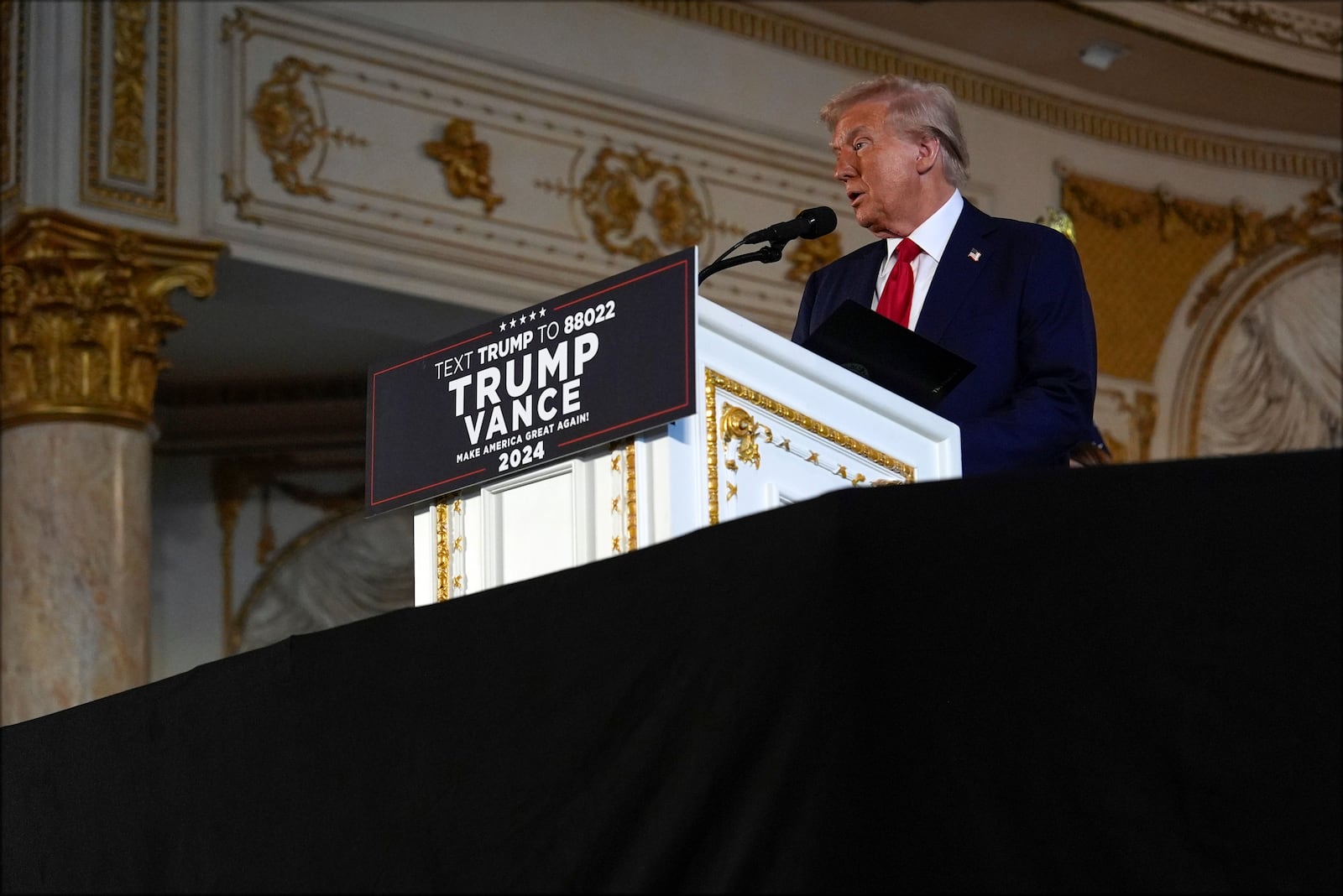 Republican presidential nominee former President Donald Trump speaks during a news conference at his Mar-a-Lago estate, Tuesday, Oct. 29, 2024, in Palm Beach, Fla. (AP Photo/Julia Demaree Nikhinson)