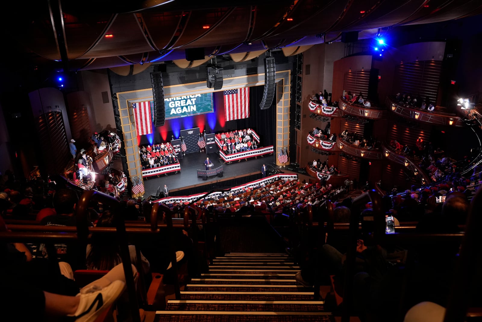 Republican presidential nominee former President Donald Trump speaks at a campaign event at the Cobb Energy Performing Arts Centre, Tuesday, Oct. 15, 2024, in Atlanta. (AP Photo/Alex Brandon)