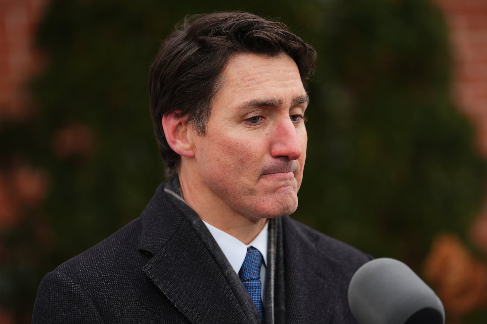 Canada Prime Minister Justin Trudeau announces his resignation as Liberal leader and prime minister outside Rideau Cottage in Ottawa on Monday, Jan. 6, 2025. (Sean Kilpatrick/The Canadian Press via AP)