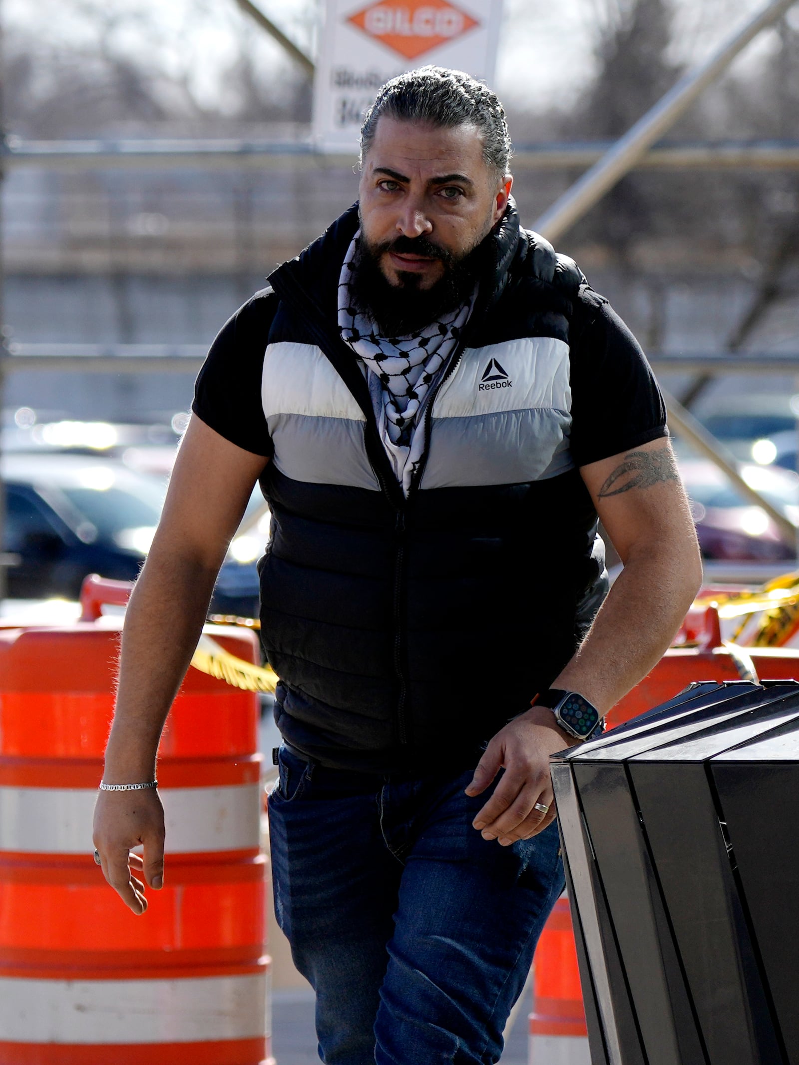 Odai Alfayoumi, father of 6-year-old Palestinian boy Wadee Alfayoumi, arrives the Will County Courthouse for the verdict in the trial of Joseph Czuba, Friday, Feb. 28, 2025, in Joliet, Ill. (AP Photo/Nam Y. Huh)