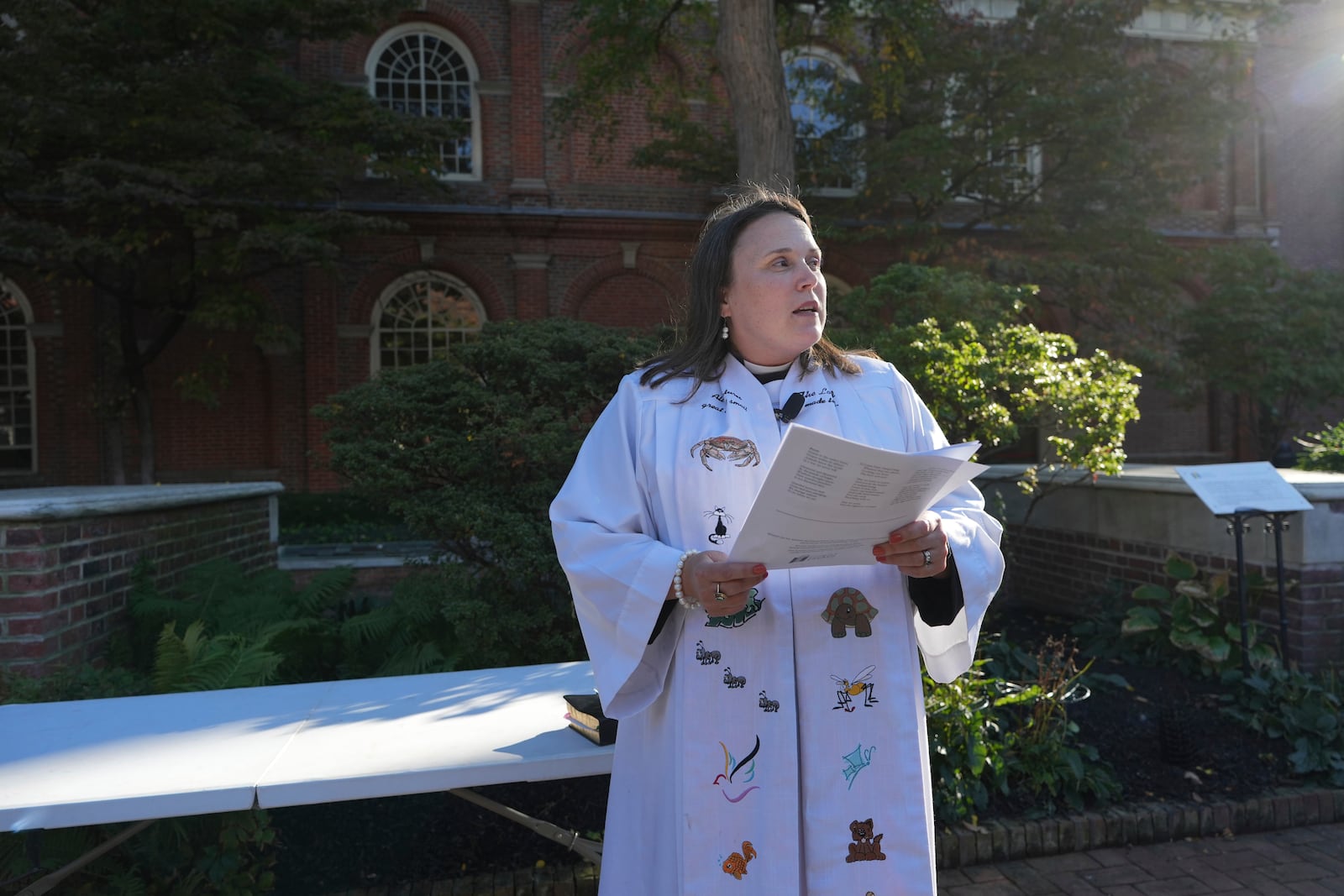 Christ Church senior pastor, the Rev. Samantha Vincent-Alexander, leads a Blessing of the Animals ceremony in honor of St. Francis in Philadelphia, on Sunday, Oct. 6, 2024. (AP Photo/Luis Andres Henao)