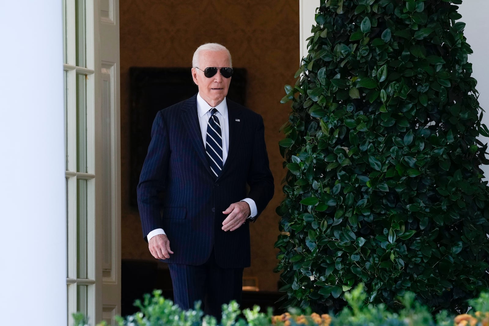 President Joe Biden walks out of the Oval Office to speak in the Rose Garden of the White House in Washington, Thursday, Nov. 7, 2024. (AP Photo/Susan Walsh)