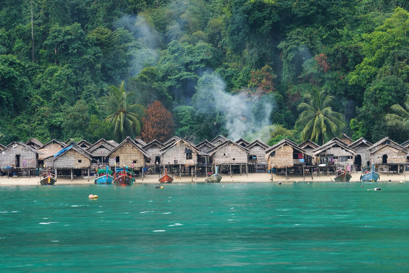 A general view in Moken village of Surin Islands, Phang Nga province, Thailand, Thursday, Dec. 12, 2024. (AP Photo/Sakchai Lalit)