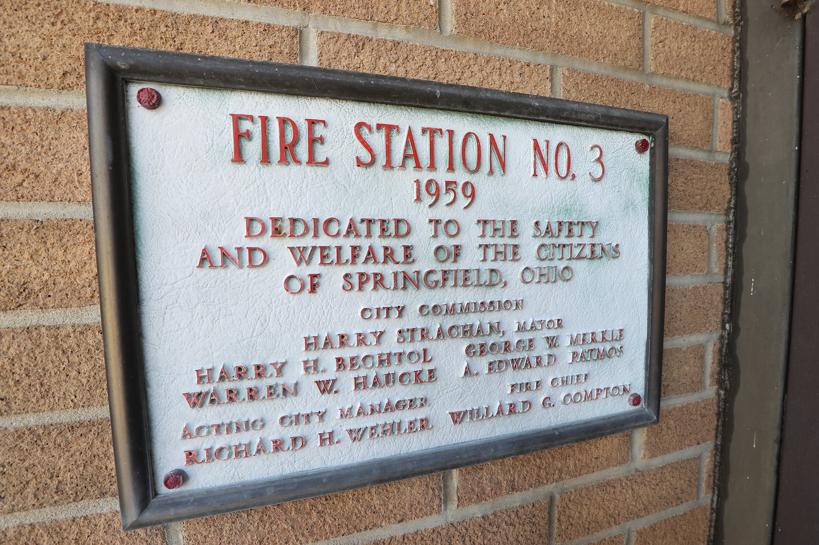 A plaque on the outside of Fire Station No. 3. BILL LACKEY/STAFF