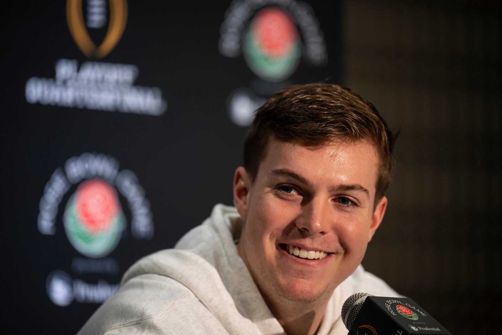 Ohio State quarterback Will Howard speaks to reporters during a news conference in Los Angeles, Monday, Dec. 30, 2024. (AP Photo/Kyusung Gong)