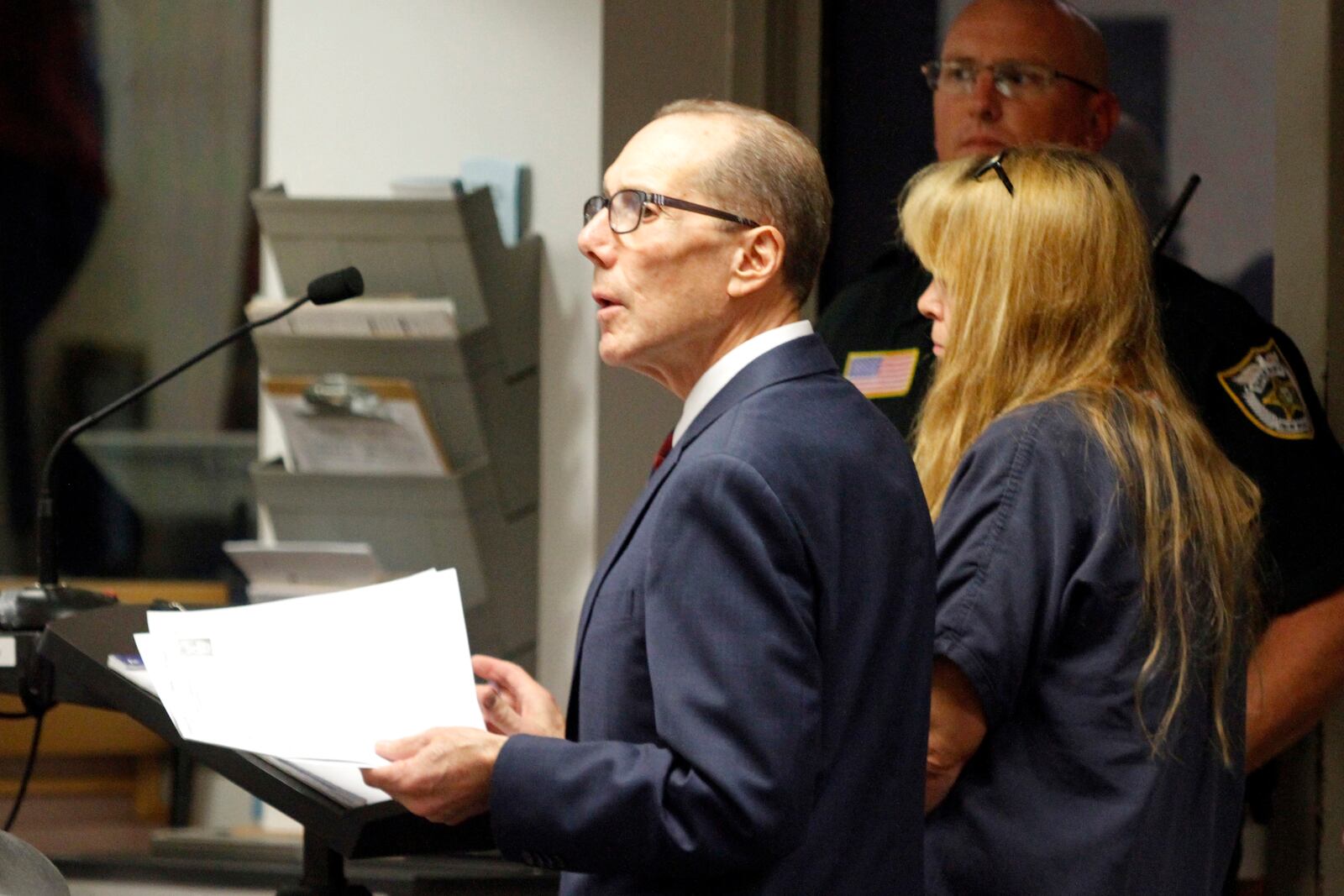 FILE - Attorney Richard Lubin speaks during the first court appearance of his client Sheila Keen Warren, Oct. 4, 2017, in West Palm Beach, Fla. (Adam Sacasa/South Florida Sun-Sentinel via AP, Pool, File)