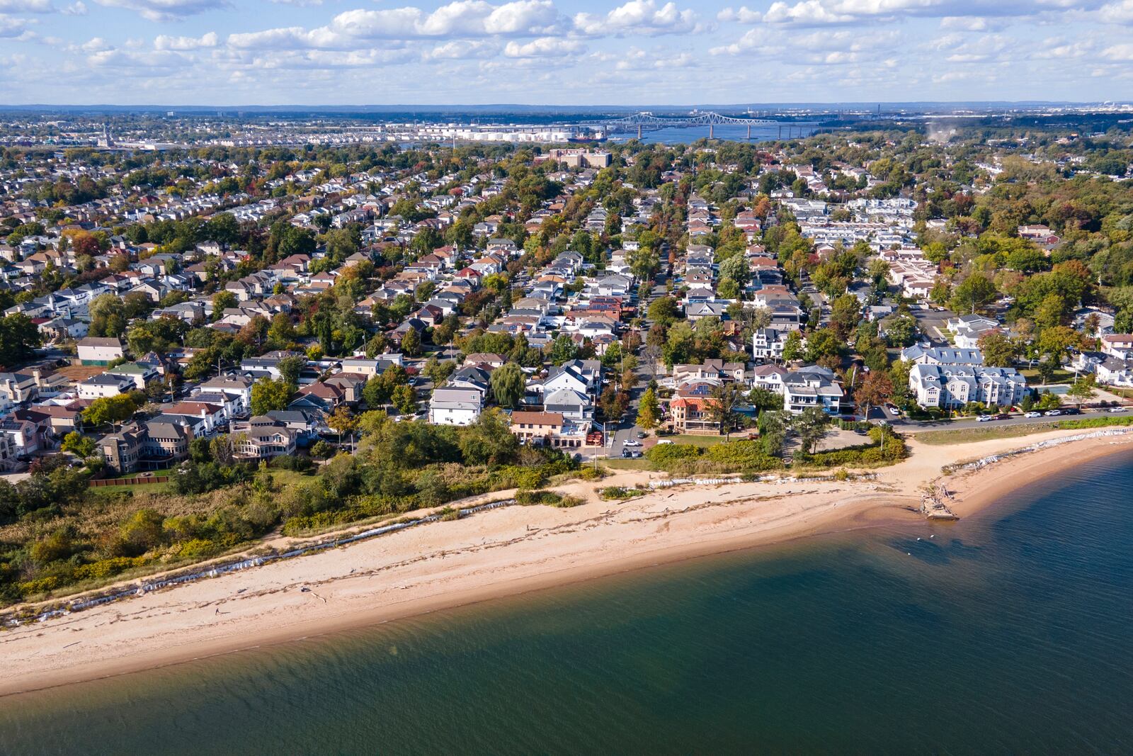 The Tottenville neighborhood on Staten Island on the southernmost tip of New York City, shown on Wednesday, Oct. 9, 2024, where off the coast artificial reefs were constructed as part of a strategy to reduce risk from hurricanes after Superstorm Sandy pummeled the region in 2012. (AP Photo/Ted Shaffrey)