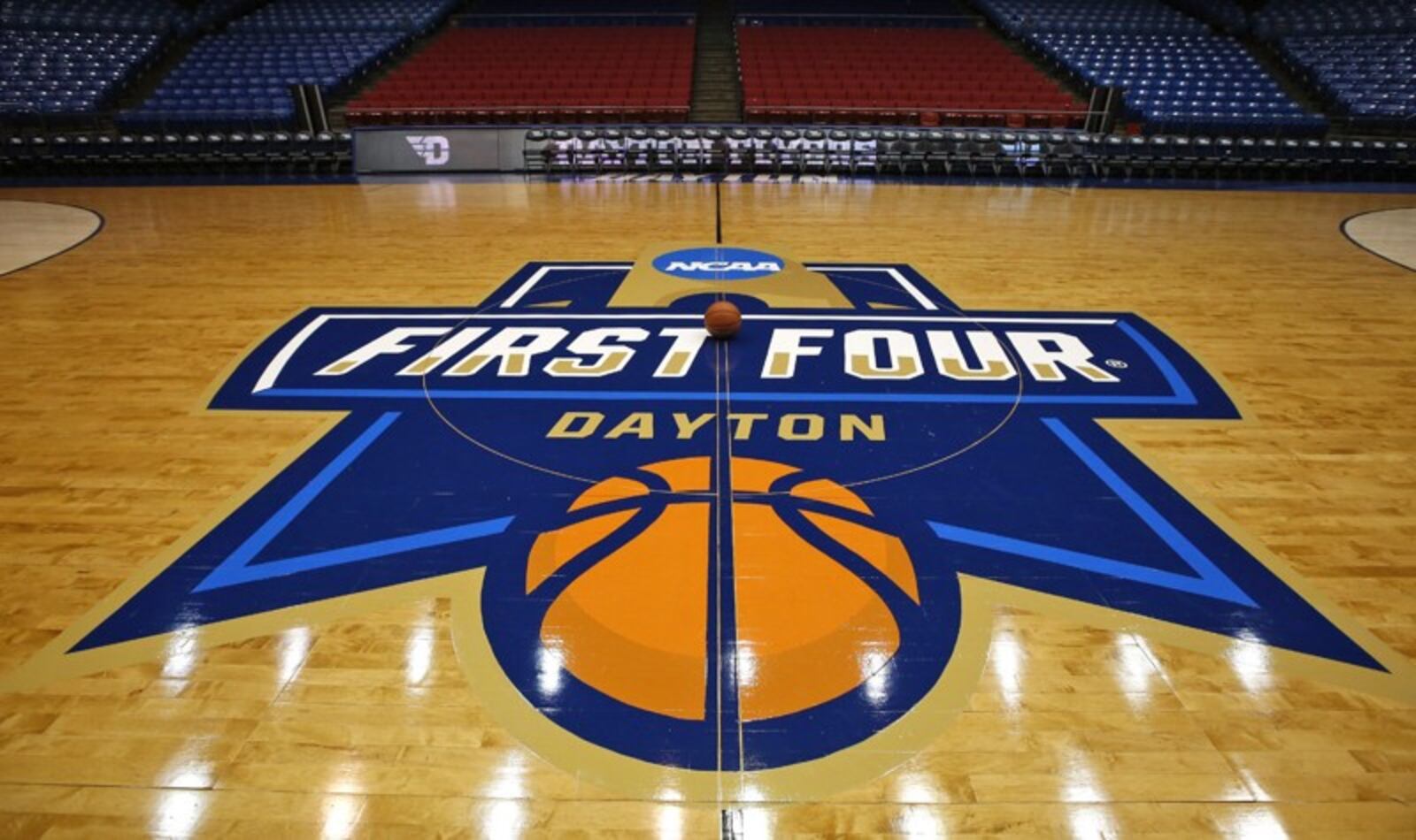 UD Arena uses a special floor for the First Four games that tip off the NCAA men's basketball tournament each year. TY GREENLEES / STAFF