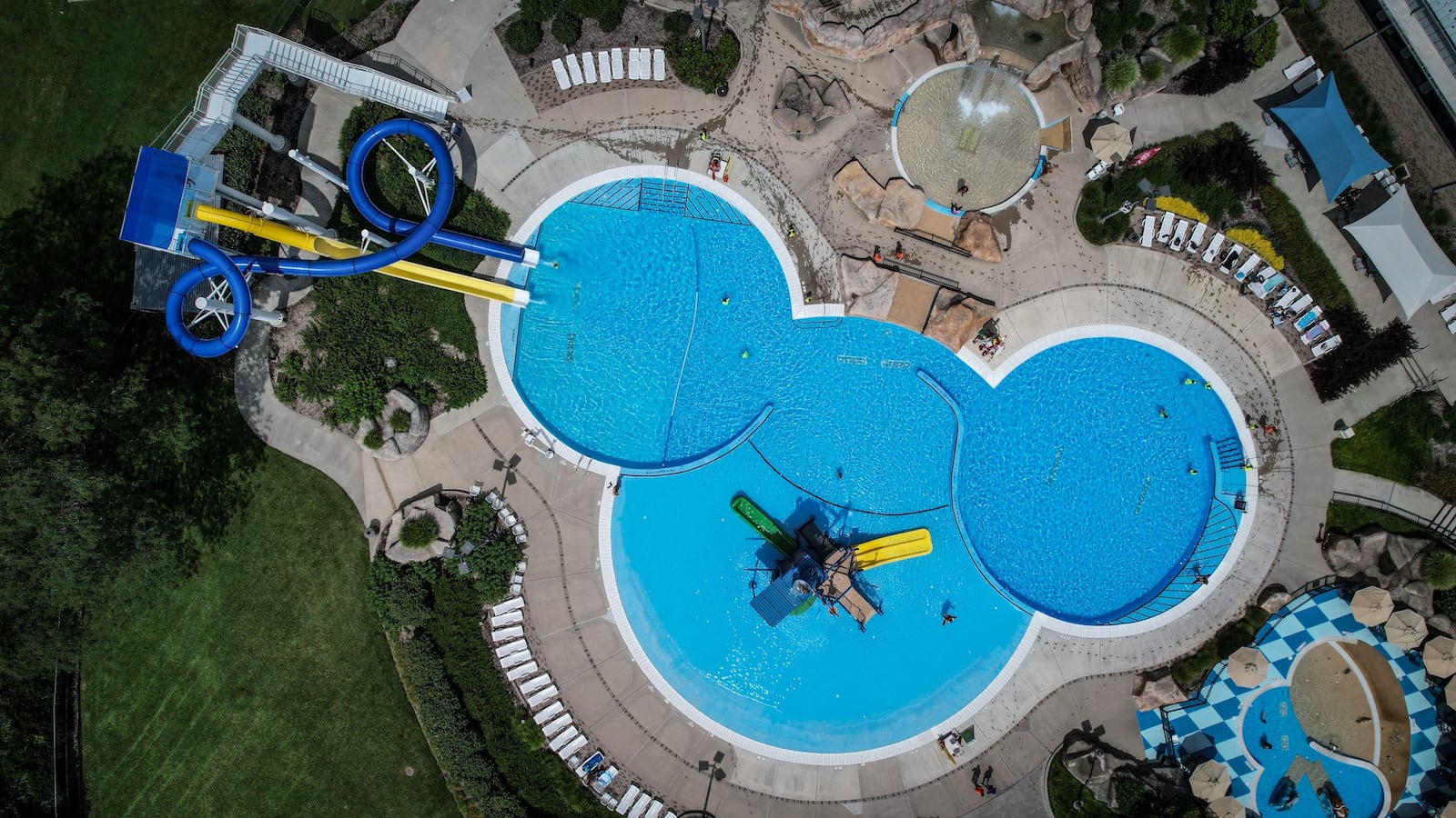 From the air, the Kettering Adventure Reef Water Park looks like a famous cartoon character. The three-acre outdoor facility boast the fastest slides in Montgomery County and is open from Memorial Day through Labor Day. JIM NOELKER/STAFF