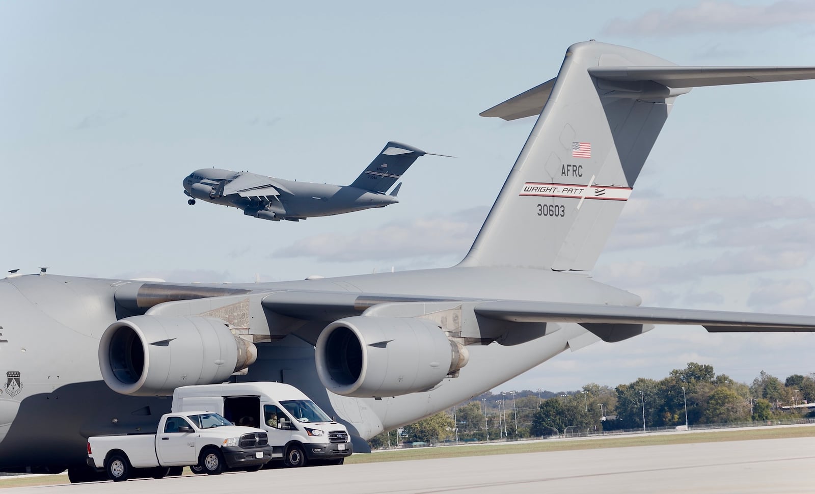 A C-17 Globemaster III takes off Wednesday, October 16, 2024 Wright Patterson Air Force Base. MARSHALL GORBY \STAFF