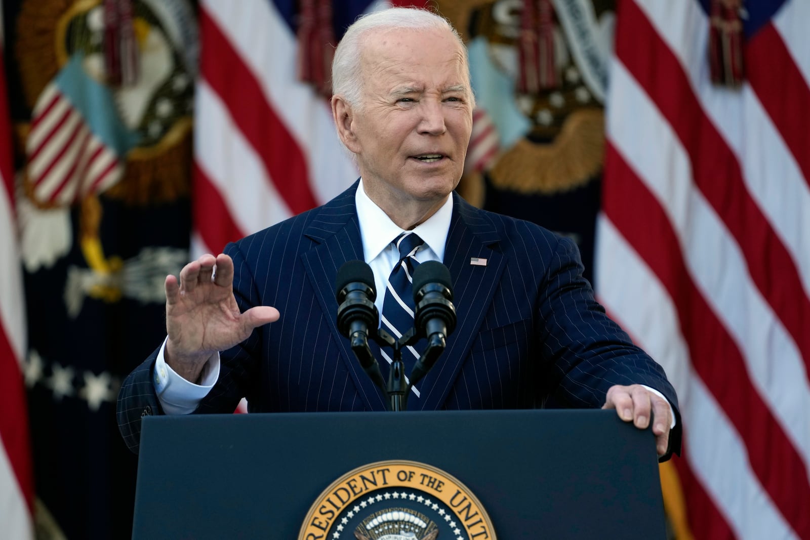 President Joe Biden speaks in the Rose Garden of the White House in Washington, Thursday, Nov. 7, 2024. (AP Photo/Susan Walsh)