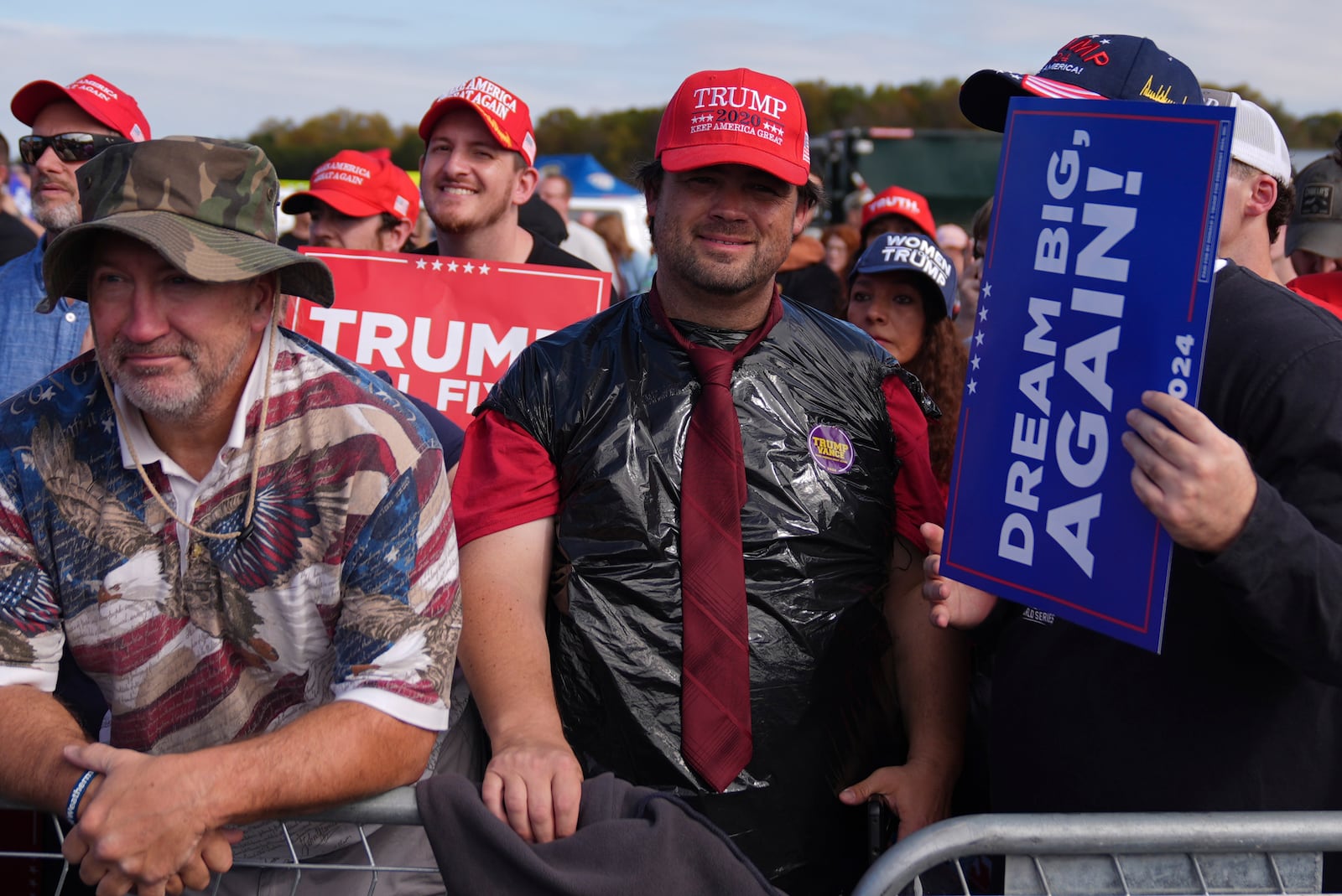 Supporters listen as Republican presidential nominee former President Donald Trump speaks at a campaign rally at Gastonia Municipal Airport, Saturday, Nov. 2, 2024, in Gastonia, N.C. (AP Photo/Evan Vucci)