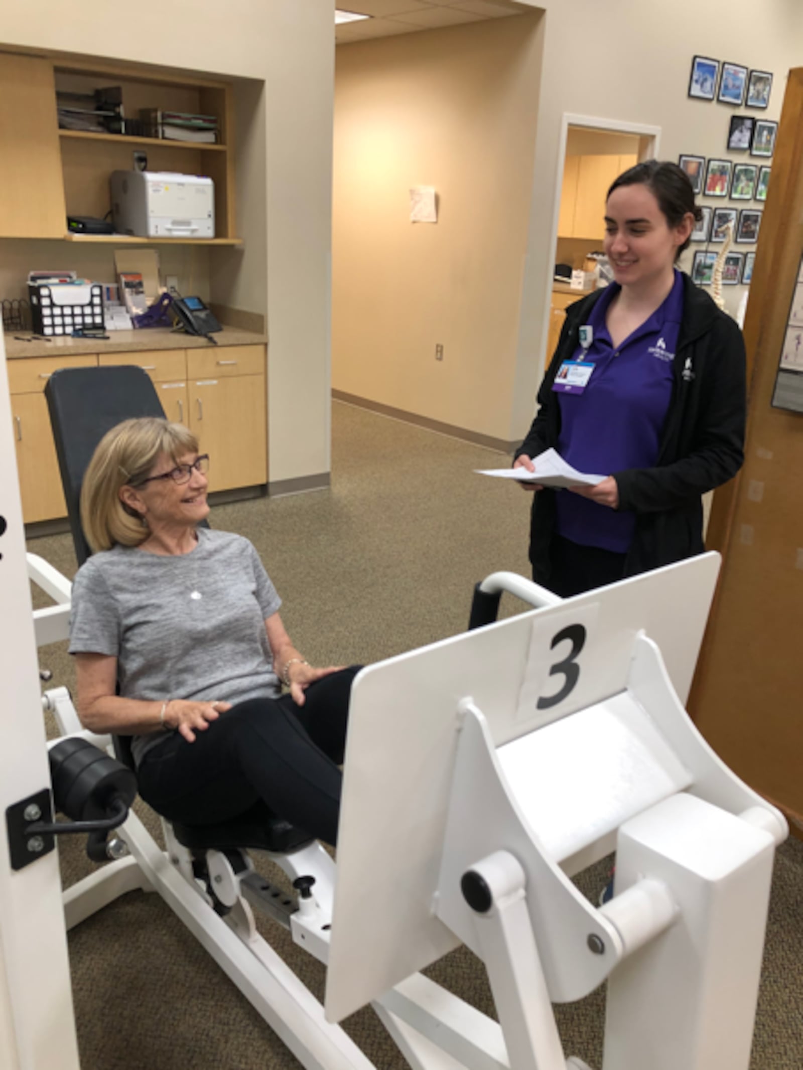 Physical therapist Julia Ward works with Sandy Stremel of Centerville. CONTRIBUTED