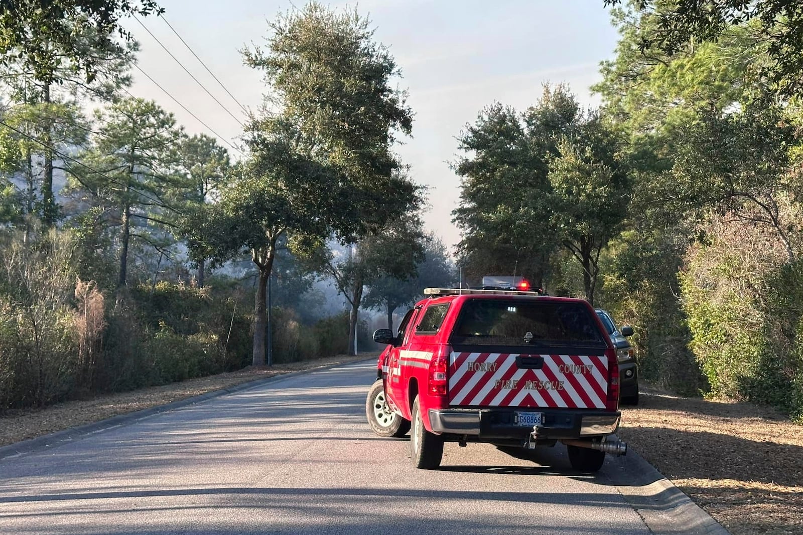 In this photo released by the Horry County Fire Rescue, smoke is seen from fires in Horry County, S.C., on Saturday, March 1, 2025. (Horry County Fire Rescue via AP)