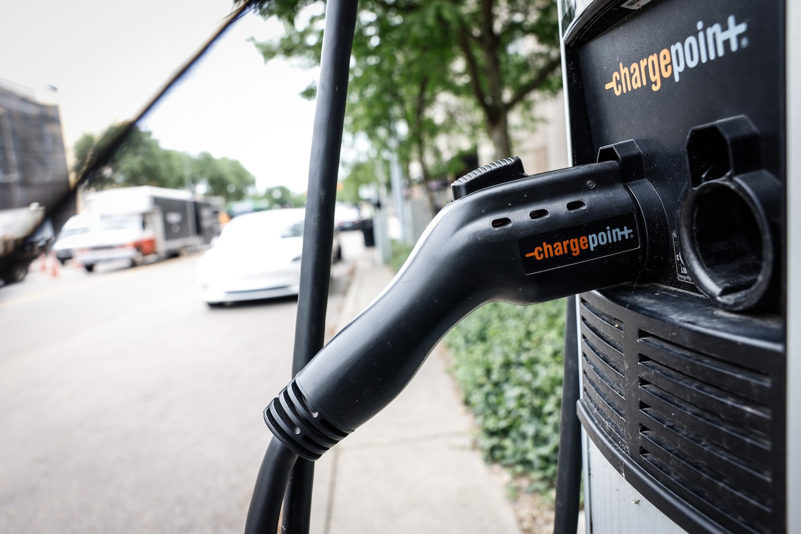 A total of $140 million is coming to Ohio to develop electric vehicle charging stations over five years. This EV charging station is located at the intersection of Monument Ave. and Patterson Blvd. JIM NOELKER/STAFF