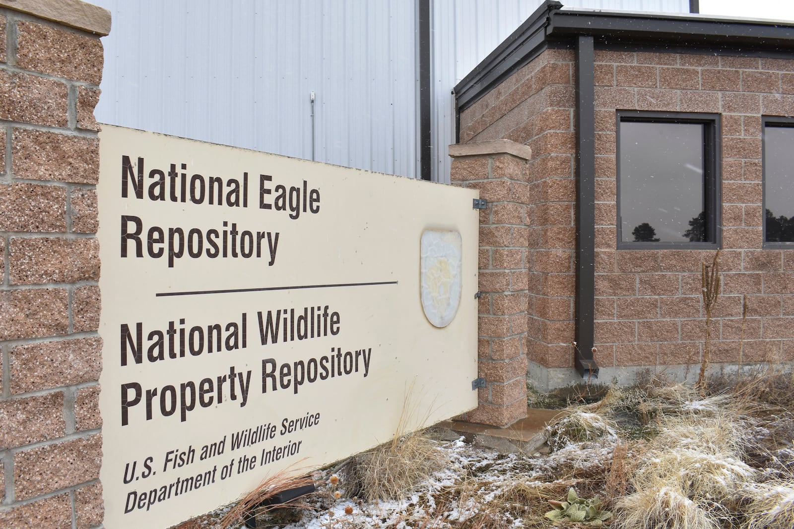 The exterior of the U.S. Fish & Wildlife Service's National Eagle Repository is seen in Commerce City, Colo., on March 8, 2024. (AP Photo/Matthew Brown)