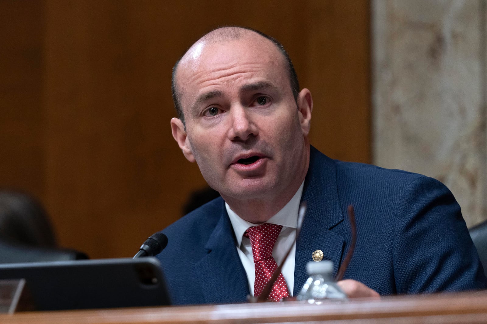 Sen. Mike Lee, R-Utah, Chairman of the Senate Energy and Natural Resources Committee, speaks during the confirmation hearing for former Gov. Doug Burgum, President-elect Donald Trump's choice to lead the the Interior Department as Secretary of the Interior, on Capitol Hill in Washington, Thursday, Jan. 16, 2025. (AP Photo/Jose Luis Magana)